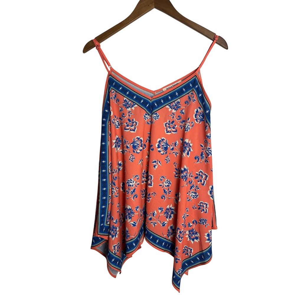 Y2K Bandana Wm Sm Coral Floral Handkerchief Hem Cami Top Cottage Hippie Boho 00s